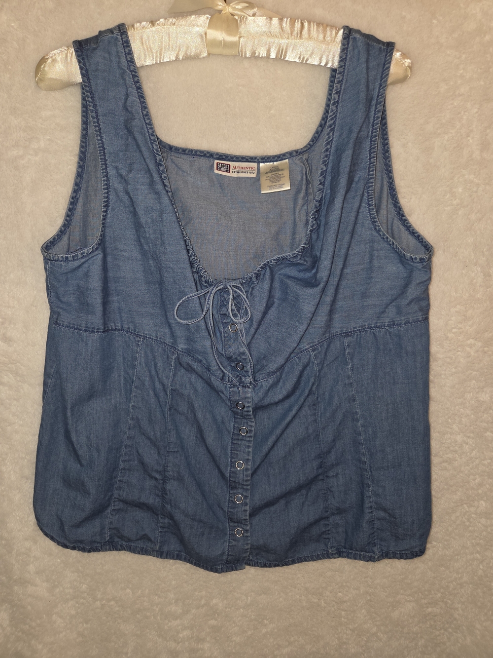 Vintage 90s Y2K Denim Tank Top Womens Large Faded Glory Prairie Cottage Boho